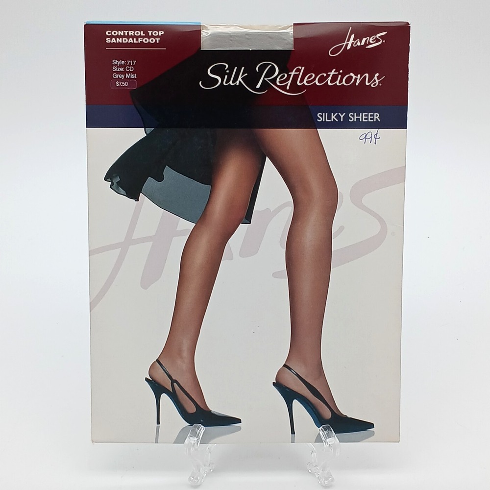 Hanes Silk Reflections Control Top Sandalfoot 717 CD Grey Mist Silky Sheer New